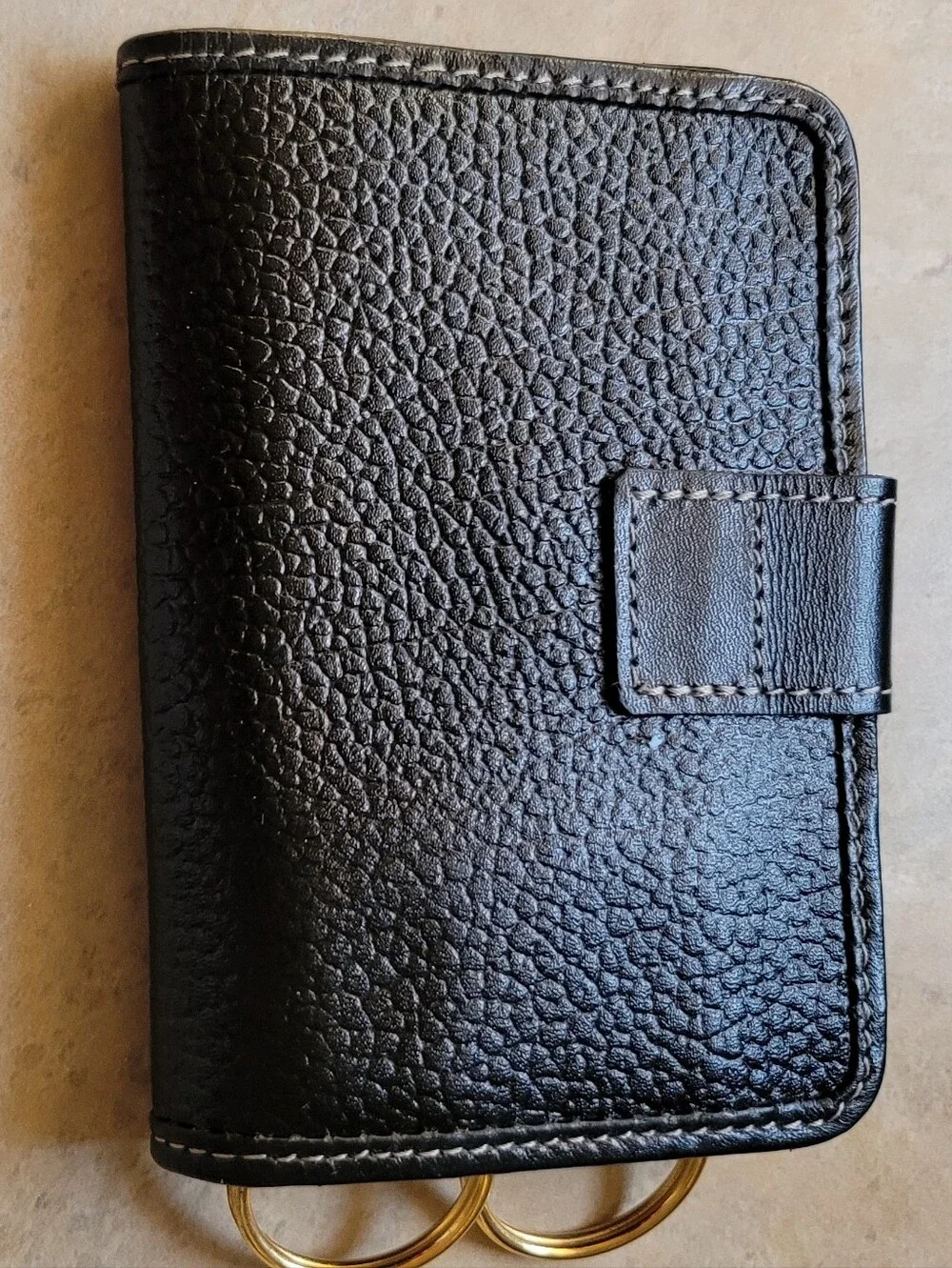 Black Leather Balenciaga Key Pouch 2 Key Rings, Card Holder Slot & A Zipper Slot